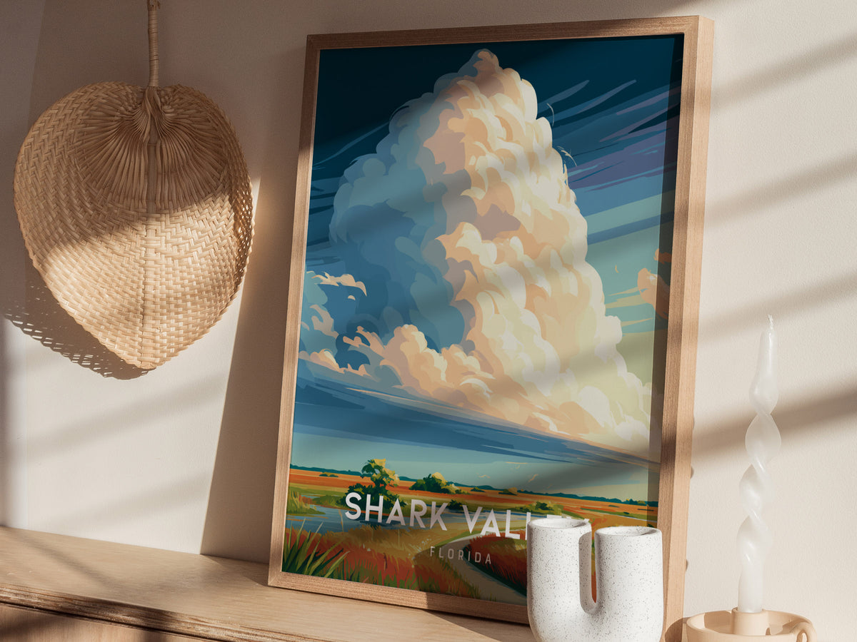 Shark Valley, Florida Poster | Everglades Alligator & Wetlands Wall Art — styled in a modern interior