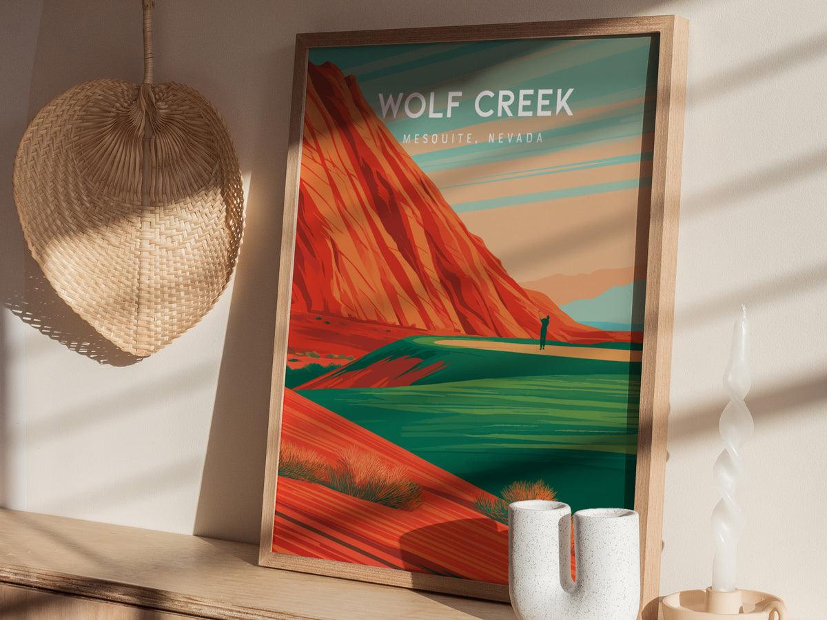 Wolf Creek Golf Club, Mesquite, Nevada Poster | Desert Canyon Links Golfer Gift Wall Art — styled in a modern interior