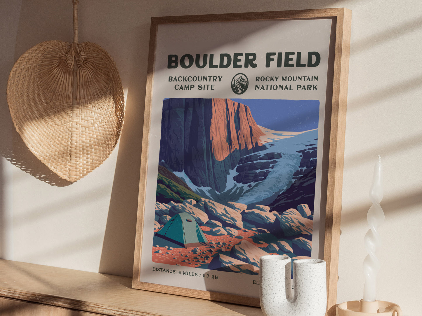 Boulder Field, Rocky Mountain National Park Poster | Hiker Gift | Alpine Wilderness Block Print Wall Art — styled in a modern