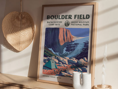 Boulder Field, Rocky Mountain National Park Poster | Hiker Gift | Alpine Wilderness Block Print Wall Art — styled in a modern