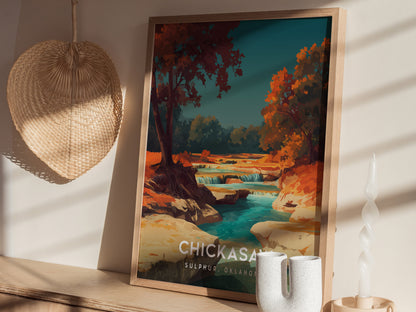 Chickasaw National Recreation Area, Sulphur, Oklahoma Poster | Tranquil Springs & Woodland Travel Wall Art — styled in a mode