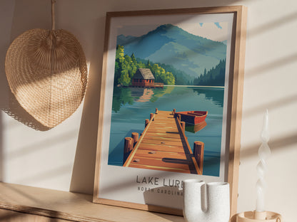 Lake Lure Matte Border Poster | North Carolina Vacation Wall Art — styled in a modern interior