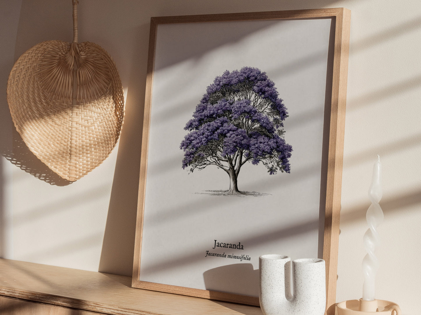 Jacaranda Poster | Vintage Jacaranda mimosifolia Botanical Illustration Wall Art — styled in a modern interior