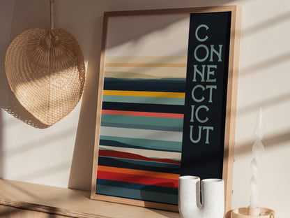 Connecticut Minimalist Design Poster | Abstract US State Wall Art | Framed or Unframed