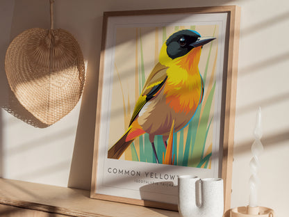 Common Yellowthroat, Geothlypis trichas Poster | Vibrant Warbler Nature Poster Wall Art — styled in a modern interior