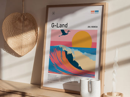 G-Land, Java, Indonesia Poster | Tropical Surf Wave Print Wall Art — styled in a modern interior