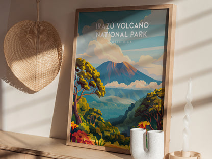 Irazú Volcano National Park, Costa Rica Poster | Crater Lake & Misty Summit Wall Art — styled in a modern interior