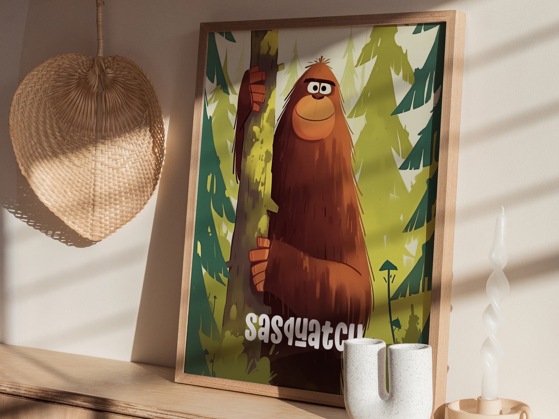 Sasquatch Poster for Kids | Cute Bigfoot Art for Children's Rooms