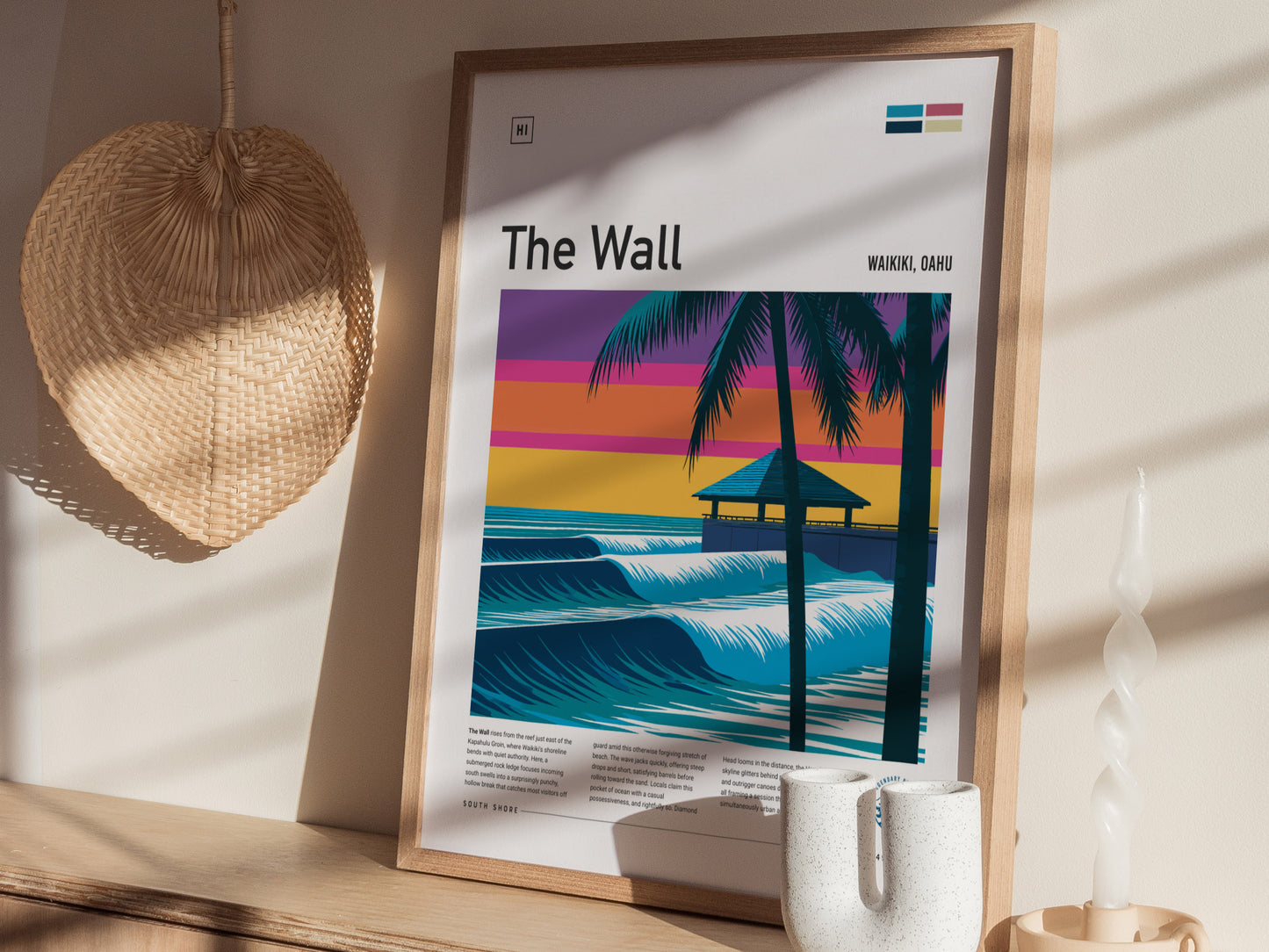 The Wall, Hawaii Poster | Epic Big Wave Surf Break Wall Art — styled in a modern interior
