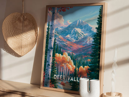 Deer Valley, Utah Poster | Alpine Ski Lodge Mountain Wall Art — styled in a modern interior