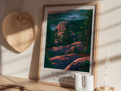 Elephant Rocks State Park Matte Border Poster | Belleview, Missouri Destination Print — styled in a modern interior