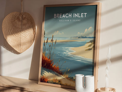 Breach Inlet, Sullivan's Island Poster | Coastal Beach Decor Travel Gift Wall Art — styled in a modern interior
