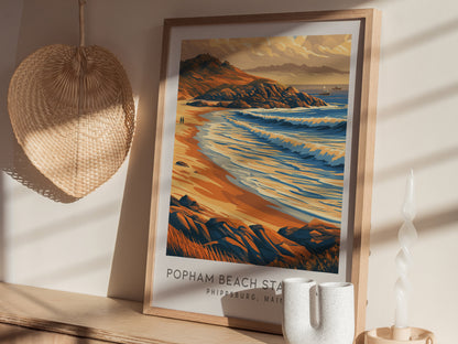 Popham Beach State Park Matte Border Poster | Phippsburg, Maine Coastal Beach Decor — styled in a modern interior