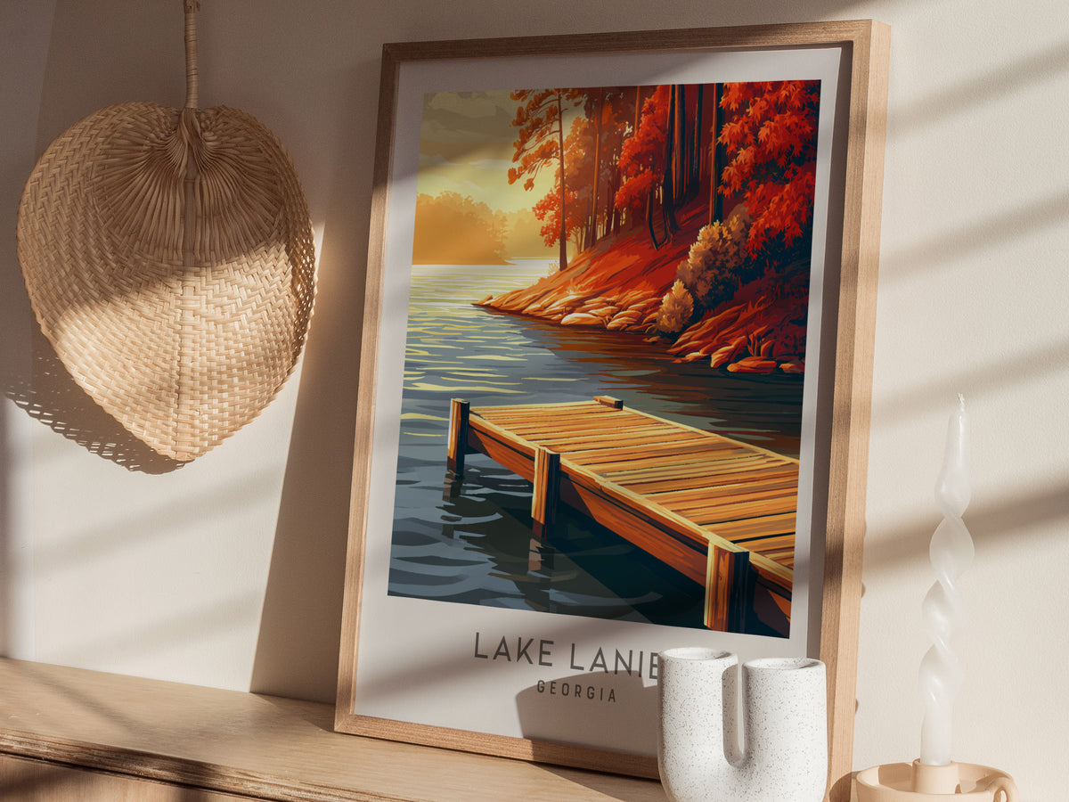 Lake Lanier Matte Border Poster | Georgia Destination Print Travel Wall Art — styled in a modern interior
