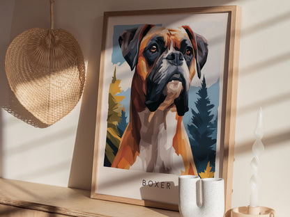 Boxer Poster | Loyal & Noble Canine Portrait Wall Art — styled in a modern interior