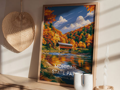 Mohican State Park, Loudonville, Ohio Poster | Wilderness River & Forest Travel Wall Art — styled in a modern interior