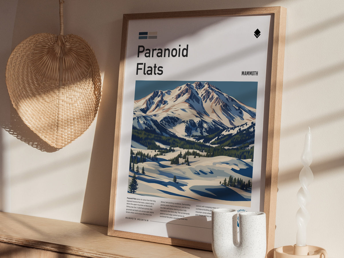Paranoid Flats, Mammoth Poster | Ski Lodge Decor Mountain Wall Art — styled in a modern interior