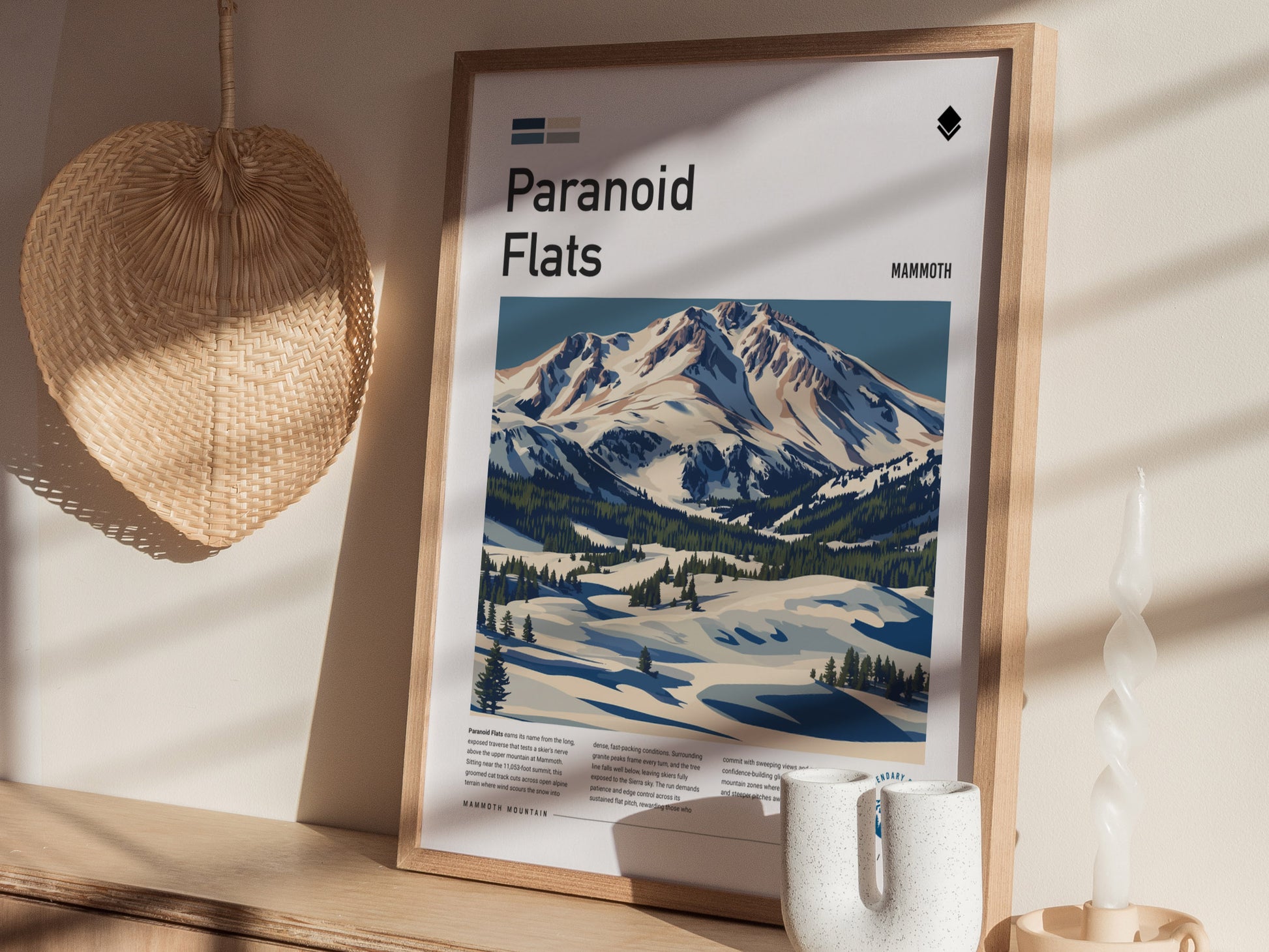 Paranoid Flats, Mammoth Poster | Ski Lodge Decor Mountain Wall Art — styled in a modern interior