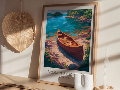 Broken Bow Lake Matte Border Poster | Oklahoma Destination Print Travel Wall Art — styled in a modern interior