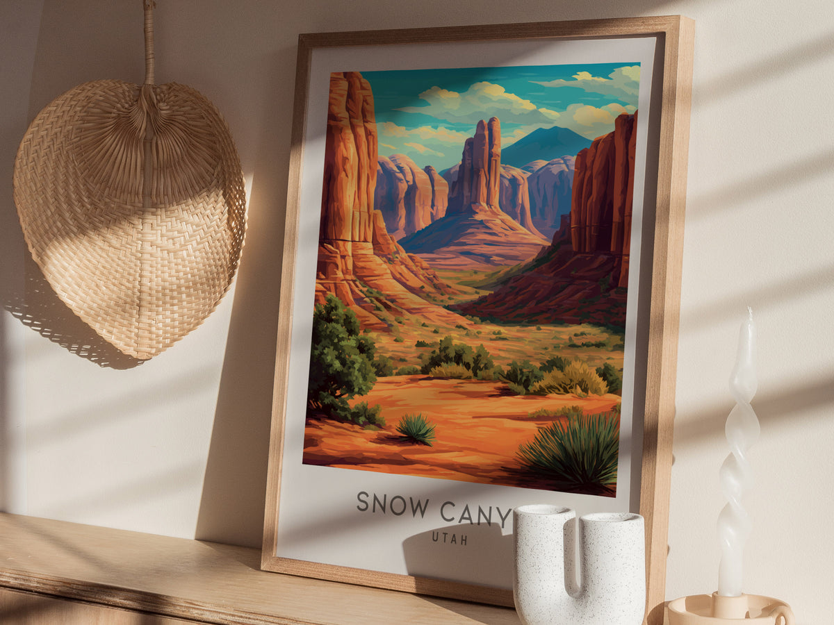 Snow Canyon Matte Border Poster | Utah Travel Wall Art — styled in a modern interior