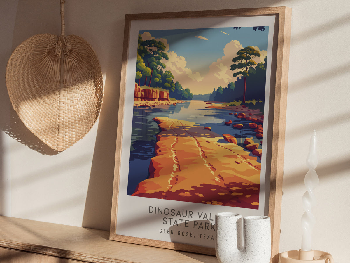 Dinosaur Valley State Park Matte Border Poster | Glen Rose, Texas Destination Print Travel Wall Art — styled in a modern inte