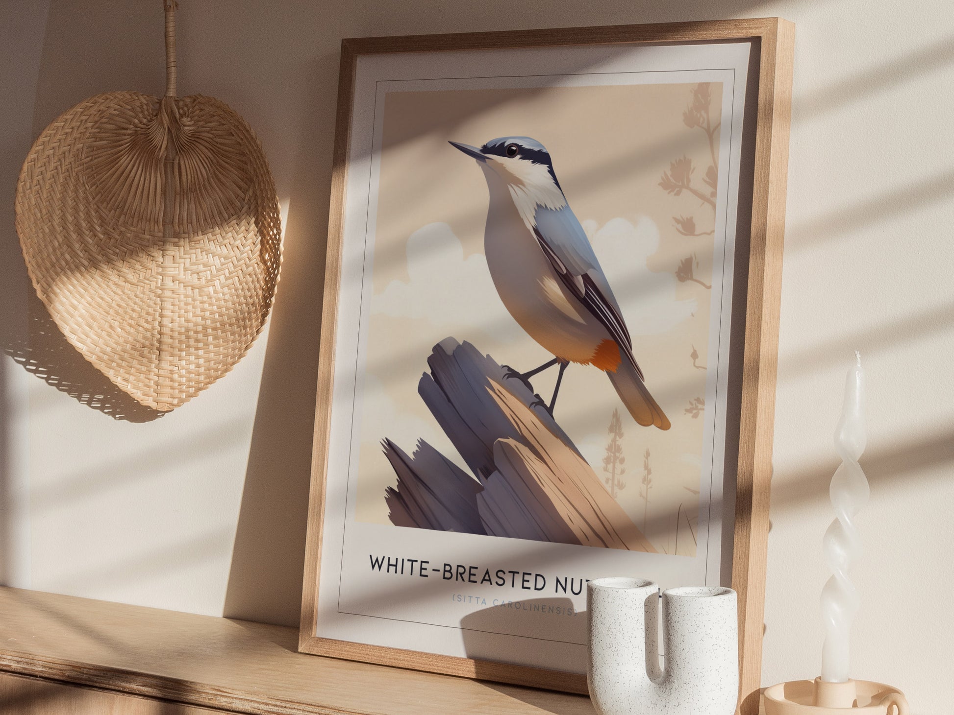 White-Breasted Nuthatch Poster | Minimalist Bird Art Birdwatcher Gift