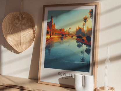 Seville Matte Border Poster | Spain Destination Print Travel Wall Art — styled in a modern interior