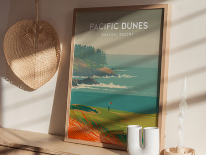 Pacific Dunes, Bandon, Oregon Poster | Links Poster Golfer Gift Wall Art — styled in a modern interior