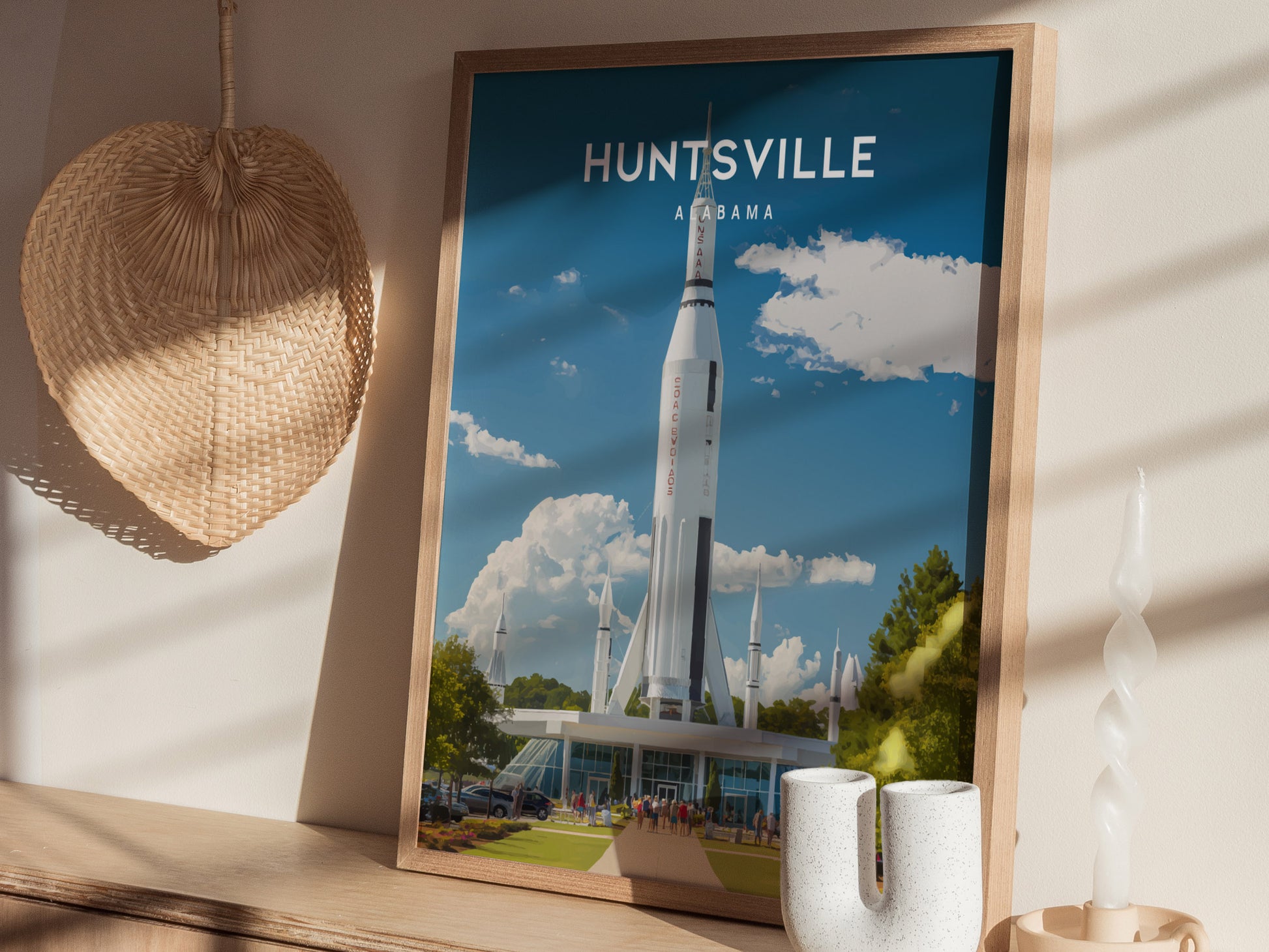Huntsville, Alabama Poster | Rocket City Space & Southern Charm Wall Art — styled in a modern interior