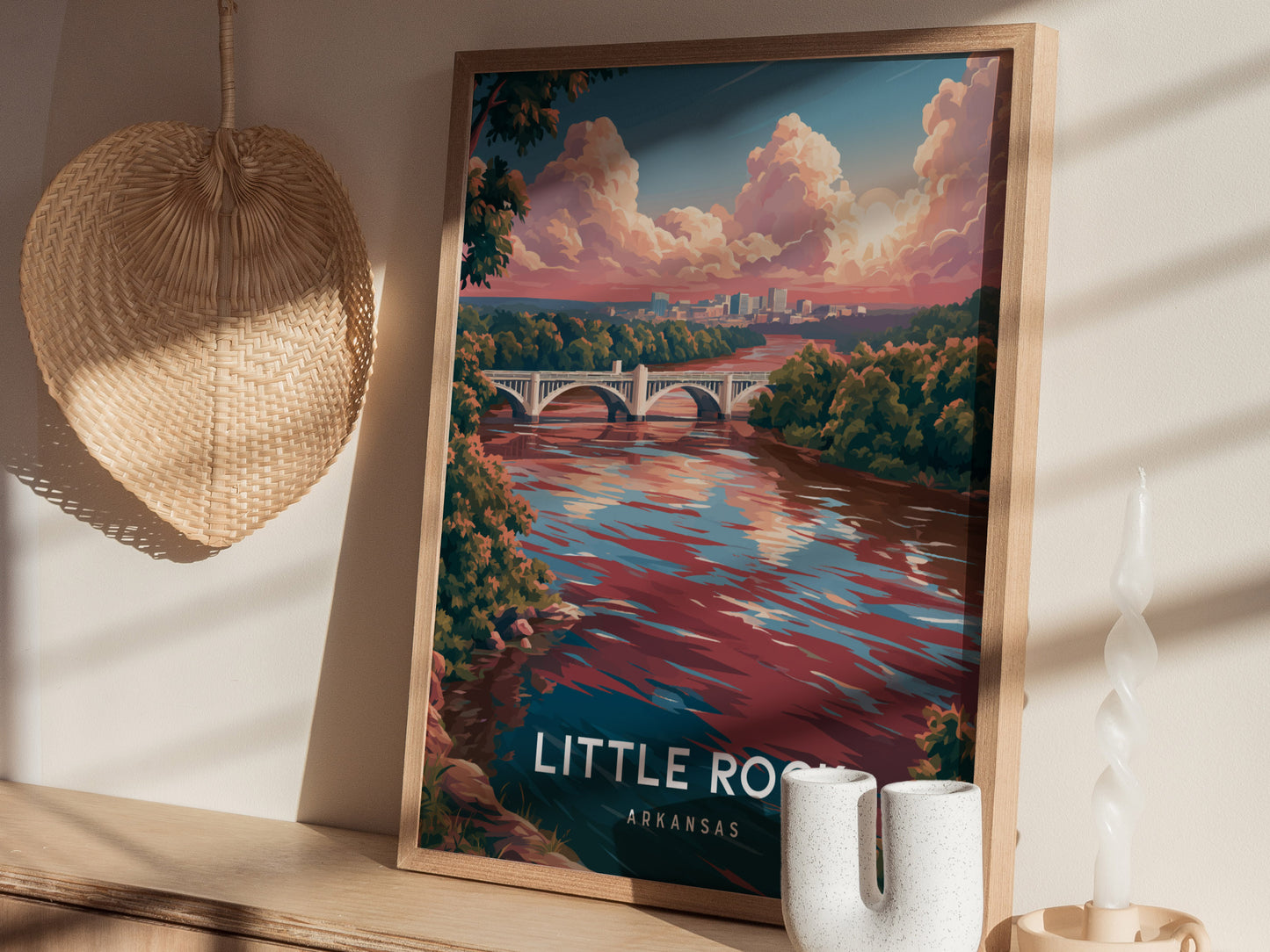 Little Rock, Arkansas Poster | River City Skyline Destination Print Wall Art — styled in a modern interior