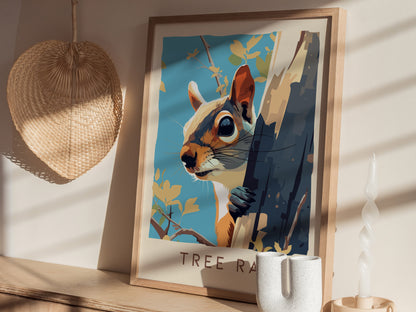 Tree Rat Poster | Urban Wildlife Squirrel Art | Funny Animal Wall Art