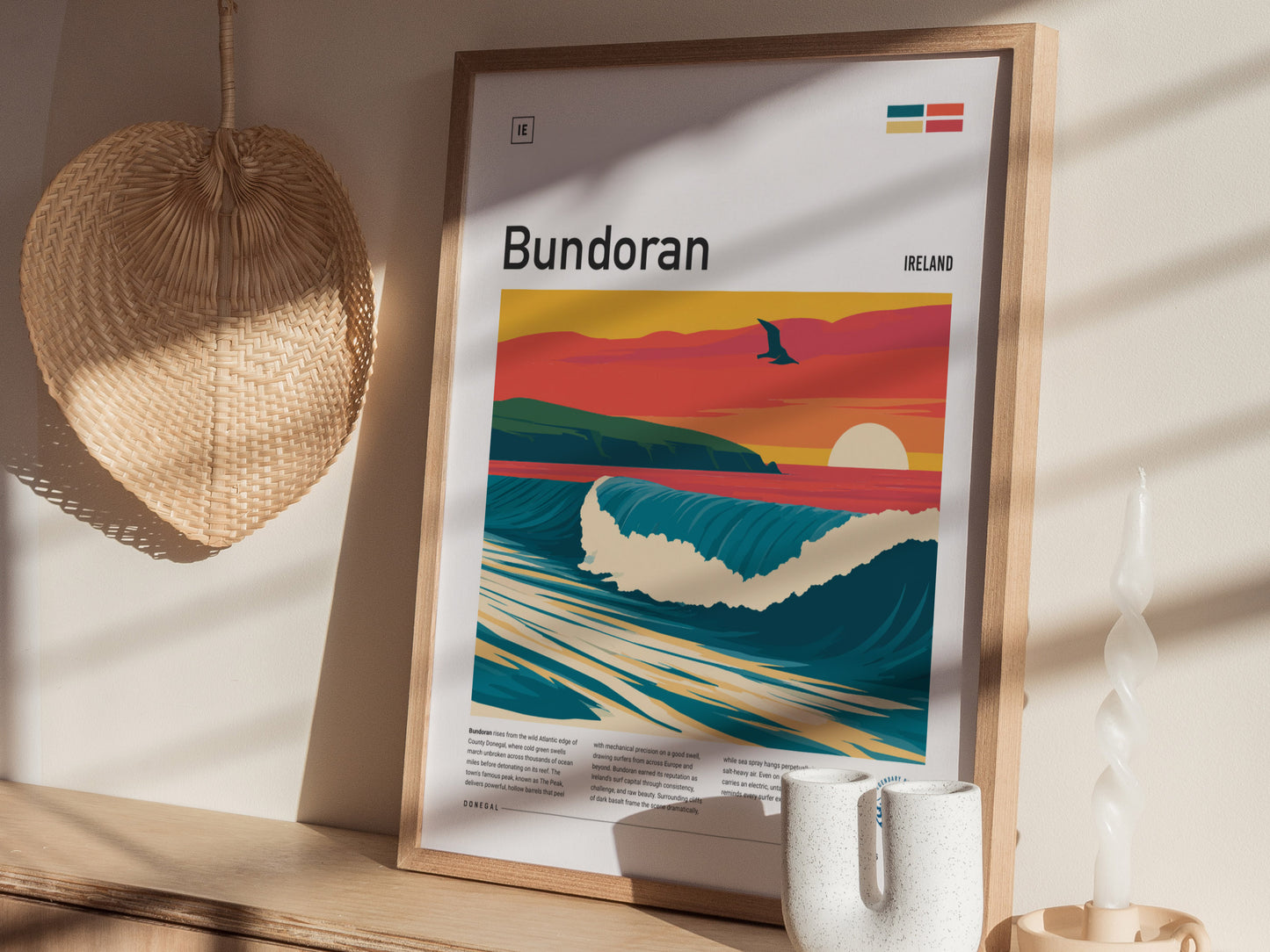 Bundoran, Ireland Poster | Wild Atlantic Surf Village Wall Art — styled in a modern interior