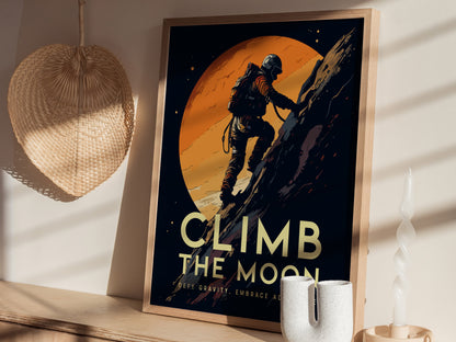 Moon Climbing Poster | Space Adventure Art for Kids