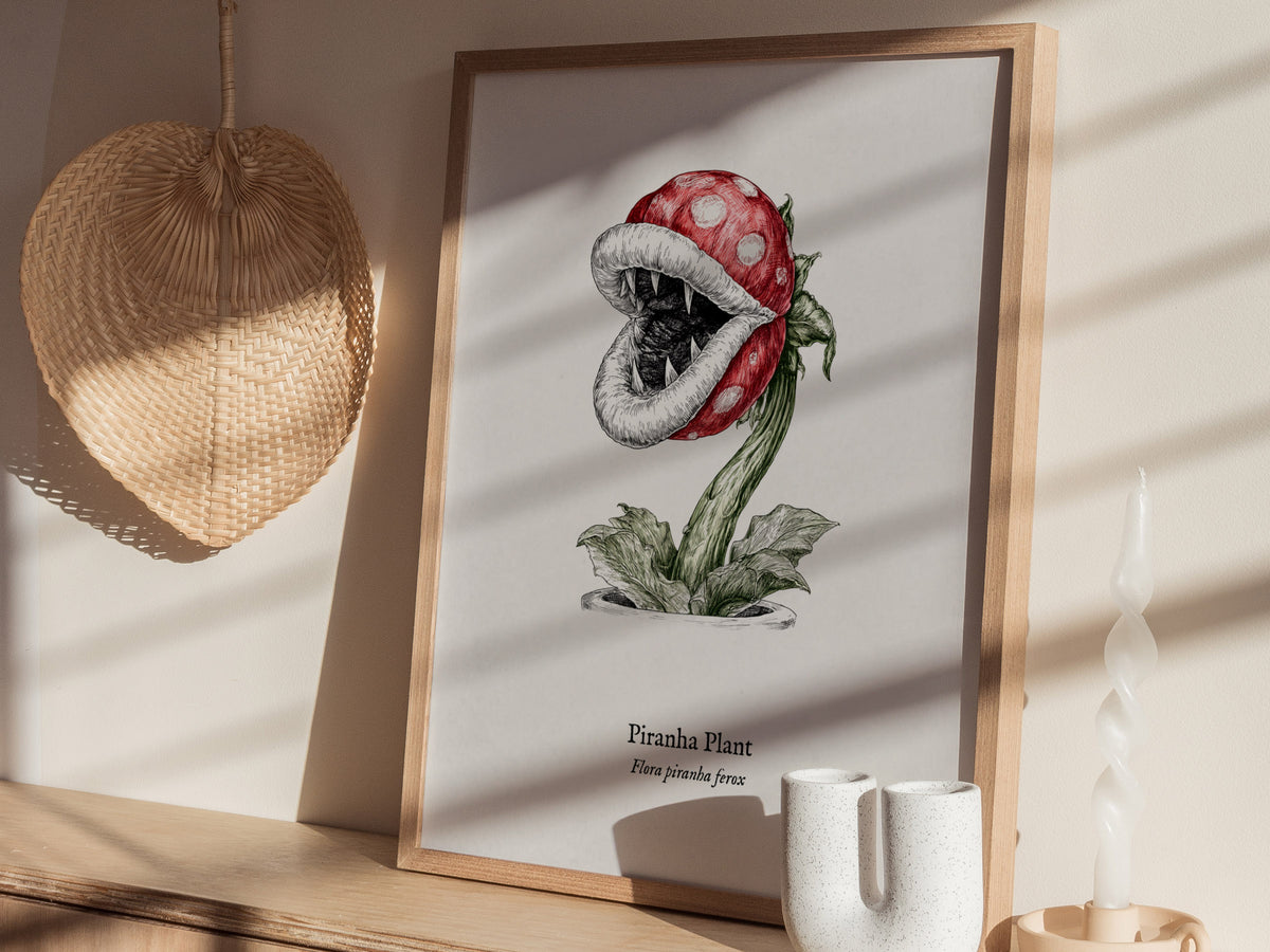 Piranha Plant Poster | Flora Piranha Ferox Pen and Ink Print | Vintage Scientific Illustration Wall Art — styled in a modern