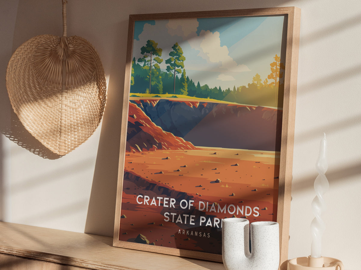 Crater of Diamonds State Park, Arkansas Poster | Gem Mining Adventure Vacation Wall Art — styled in a modern interior