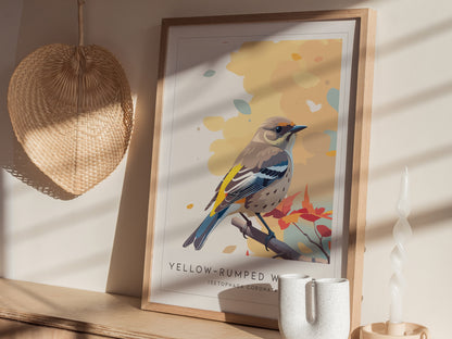Yellow-rumped Warbler, Setophaga coronata Poster | Vibrant Songbird Nature Poster Wall Art — styled in a modern interior