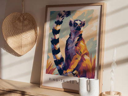 Ring-tailed Lemur Poster | Madagascar Wildlife Wall Art — styled in a modern interior