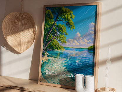 Bacalar Lagoon, Mexico Poster | Seven Colors Lake Tropical Beach Print Wall Art — styled in a modern interior