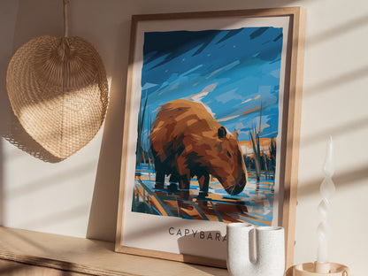 Capybara, Hydrochoerus hydrochaeris Poster | Gentle Giant Wildlife Wall Art — styled in a modern interior
