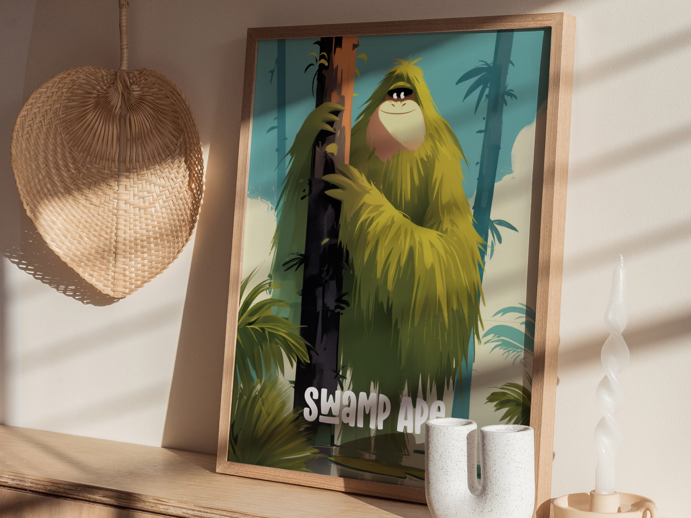 Swamp Ape Poster | Cute Cryptids Kids Art Florida Bigfoot Nursery