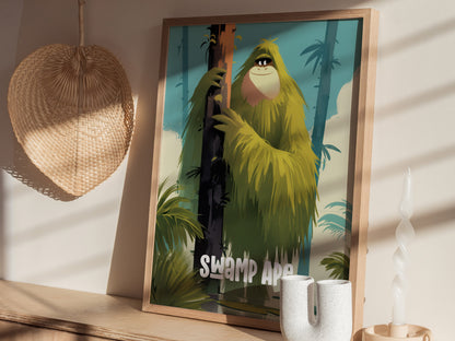 Swamp Ape Poster | Cute Cryptids Kids Art Florida Bigfoot Nursery Gift