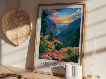 Eldorado Canyon Matte Border Poster | Eldorado Springs, Colorado Destination Print — styled in a modern interior