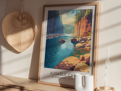 Ausable Chasm Matte Border Poster | Adirondacks, New York Destination Print — styled in a modern interior