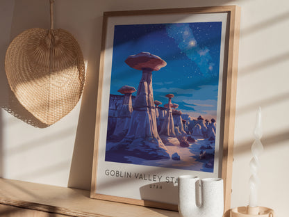 Goblin Valley State Park Matte Border Poster | Utah Destination Print Travel Wall Art — styled in a modern interior
