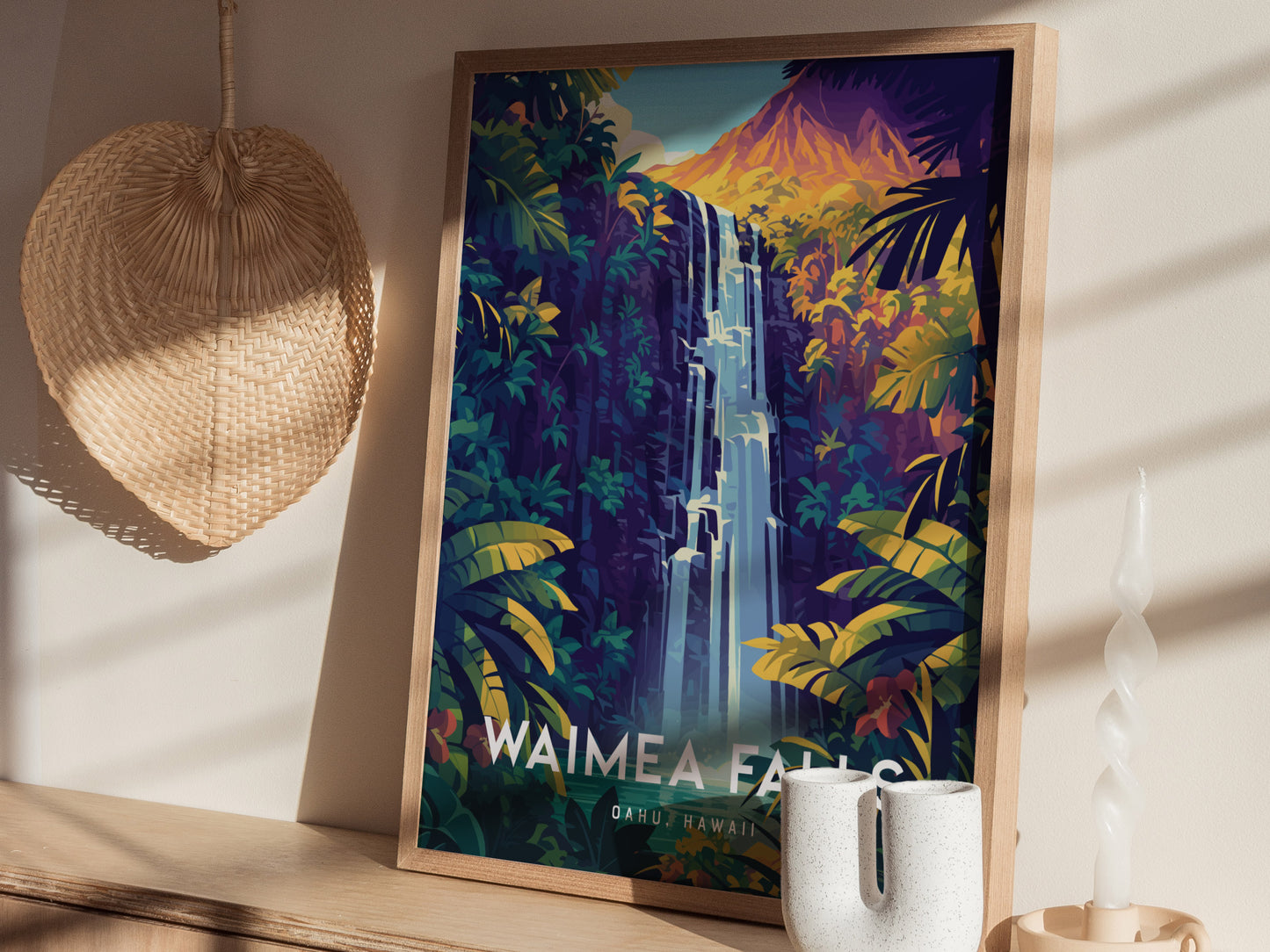 Waimea Falls Poster | Oahu North Shore Hawaii Art Waterfall Botanical