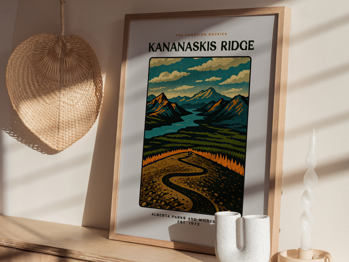 Kananaskis Ridge Poster | Vintage Canadian Rockies Block Print Art