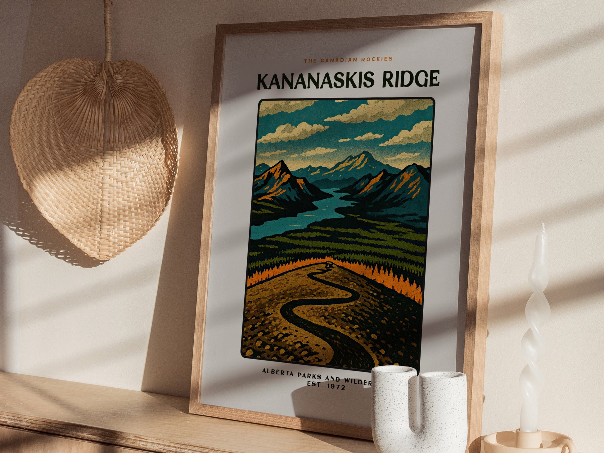 Kananaskis Ridge Poster | Vintage Canadian Rockies Block Print Art
