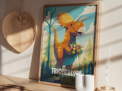 Triceratops Poster | Adventure Dinos Kids Room Art | Dinosaur Nursery
