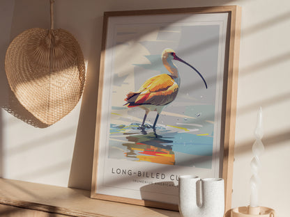 Long-billed Curlew, Numenius americanus Poster | Shorebird Wildlife Print Wall Art — styled in a modern interior