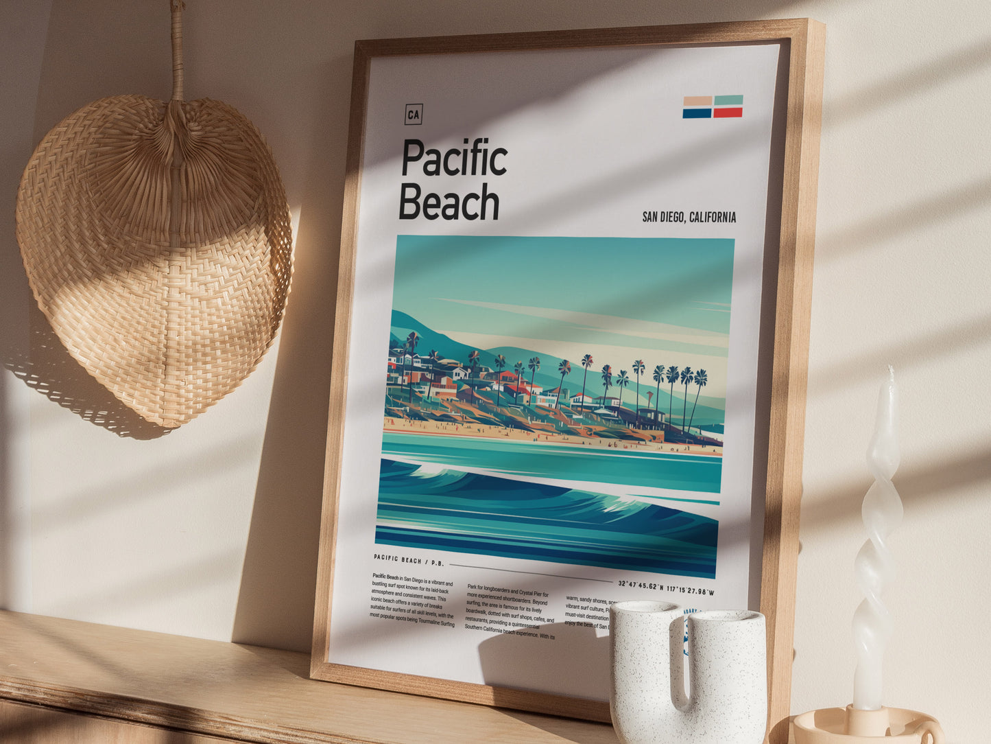 Pacific Beach California Surf Poster | Crystal Pier Surfer Art Print